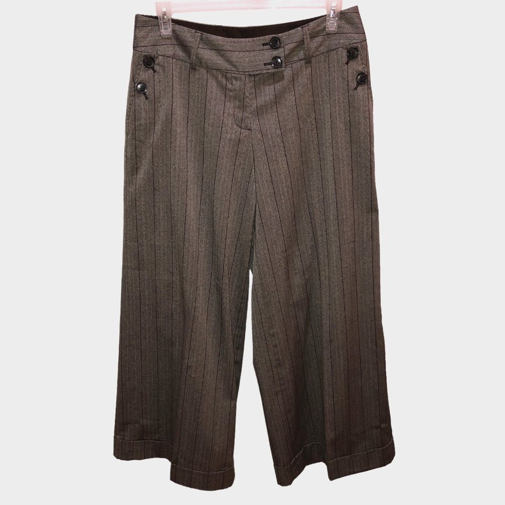 Lane Bryant Womens Size 14 Gray Stripe Flat Front Straight Wide Leg Pants